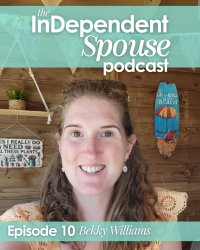 The cover of Episode 10 of The InDependent Spouse with Bekky Williams. Bekky is lookign happy, in her new office after starting her business